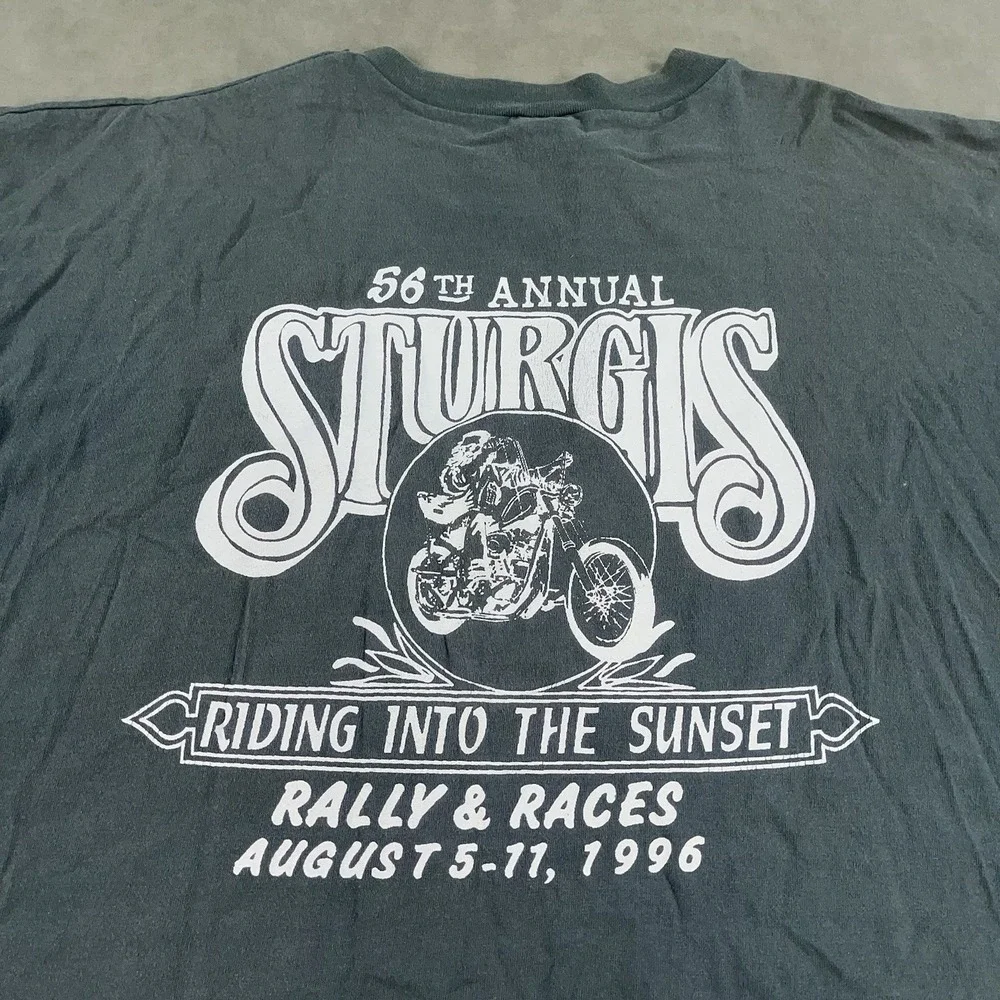 Vintage 90s Harley Sturgis Gray Rally Classic 1996 56th Annual Shirt 2XL Faded - Picture 6 of 11